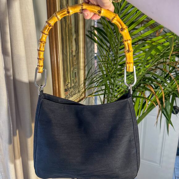 🖤 MONDANI Vintage Y2K Black Bamboo Handle Baguette / Top Handle Purse - Picture 8 of 10